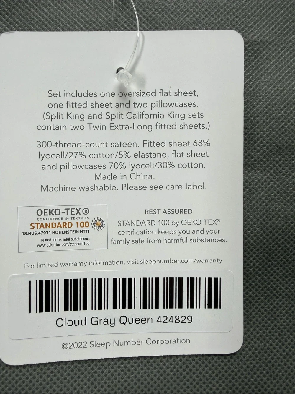 Sleep Number Lyocell Ultra Cloud Gray Queen FLAT SHEET ONLY